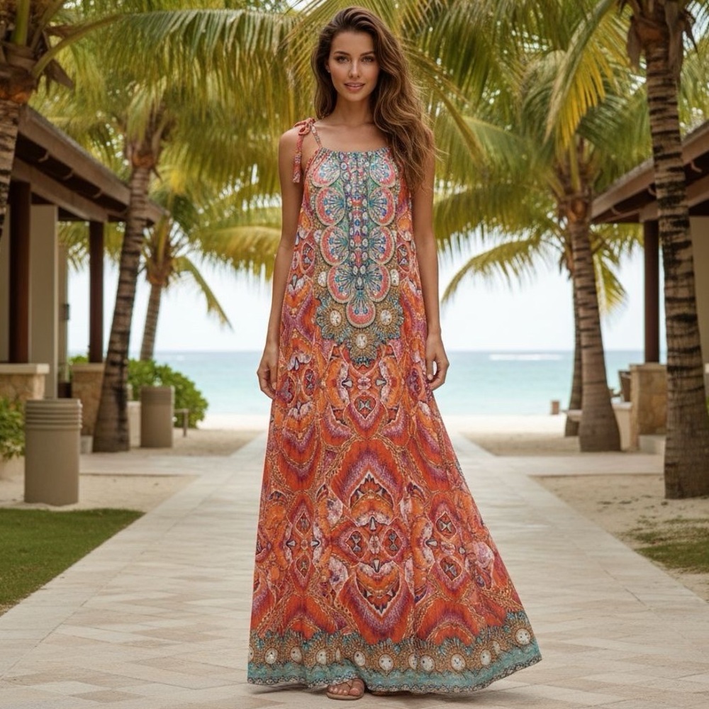LA MODA CLOTHING TRUE COLOURS RESORT ONE SIZE HALTER MAXI DRESS WITH RHINESTONES